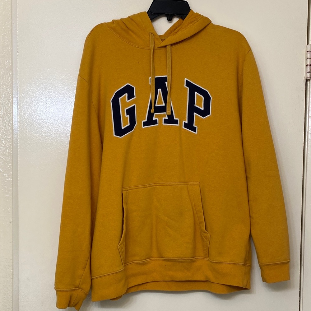 GAP Men's Golden Yellow Crewneck Hoodie with Navy Logo